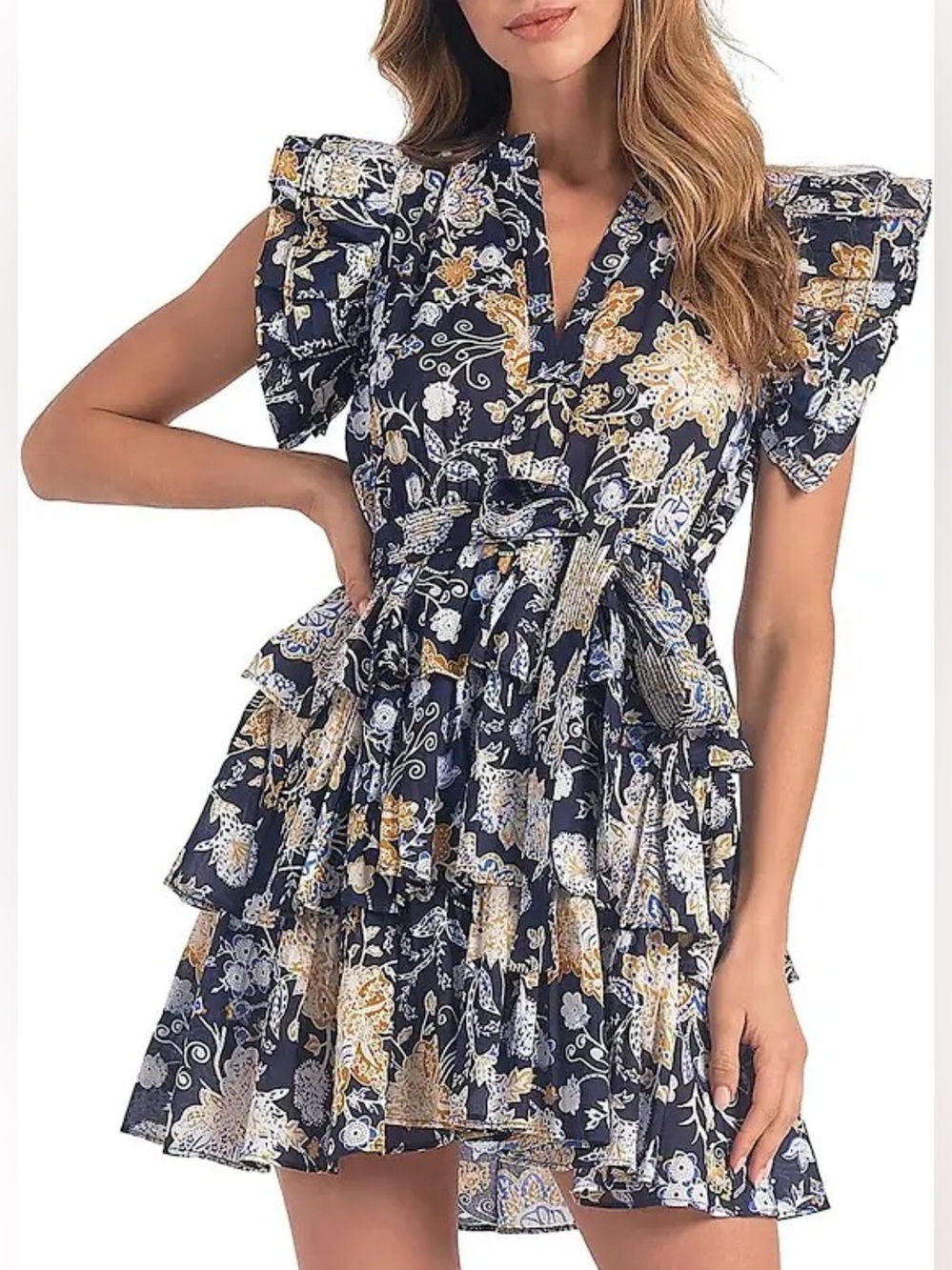 Elan Bloomingdale’s Women's Cotton Tiered Floral Dress Size Medium